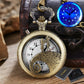 Luminous Blue Led Flash Necklace Vintage Clock Unique Bronze/silver/gold Train Locomotive Engine Noctilucent Quartz Pocket Watch