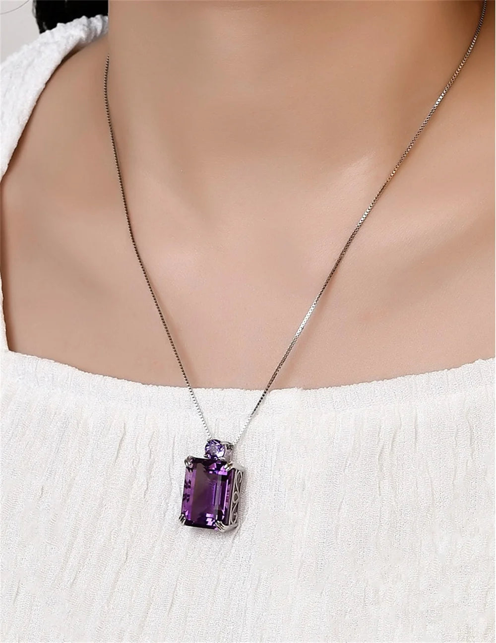 S925 Sterling Silver Charms Pendants for Women Men New Fashion Palace Style Hollow Argentum Edge Inlaid Natural Amethyst Jewelry