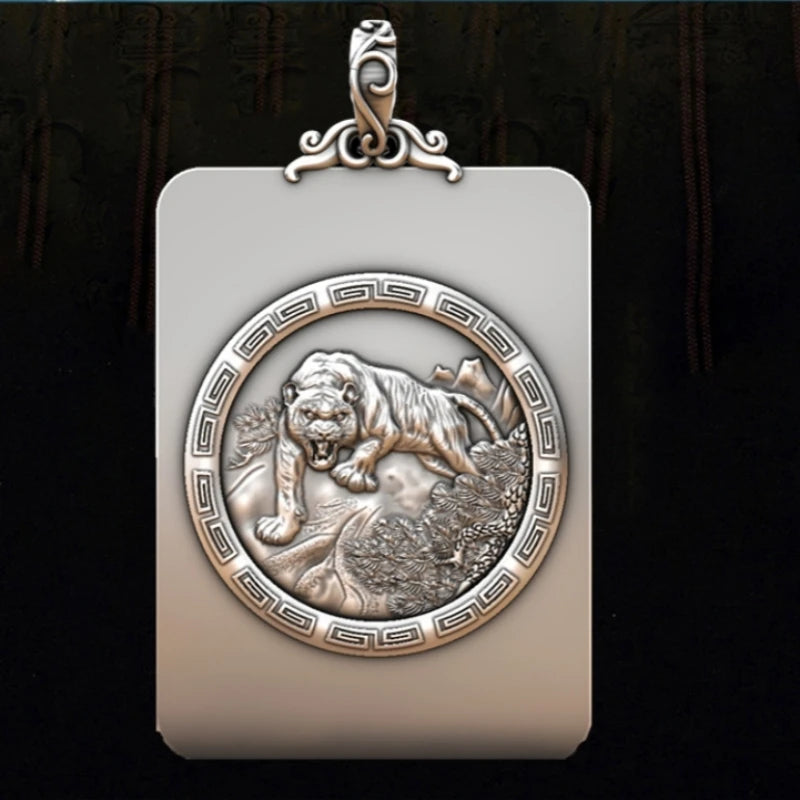 BOCAI S999 Sterling Silver Charms Pendants for Women Men New Fashion Solid Zodiac Tiger Square Punk Jewelry Amulet Wholesale