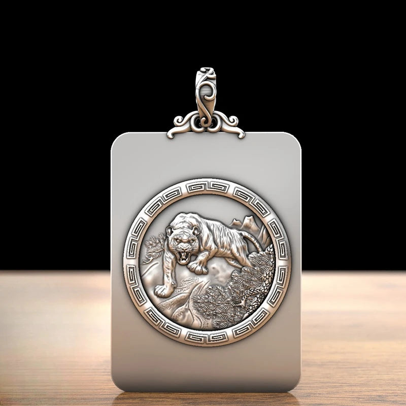 BOCAI S999 Sterling Silver Charms Pendants for Women Men New Fashion Solid Zodiac Tiger Square Punk Jewelry Amulet Wholesale