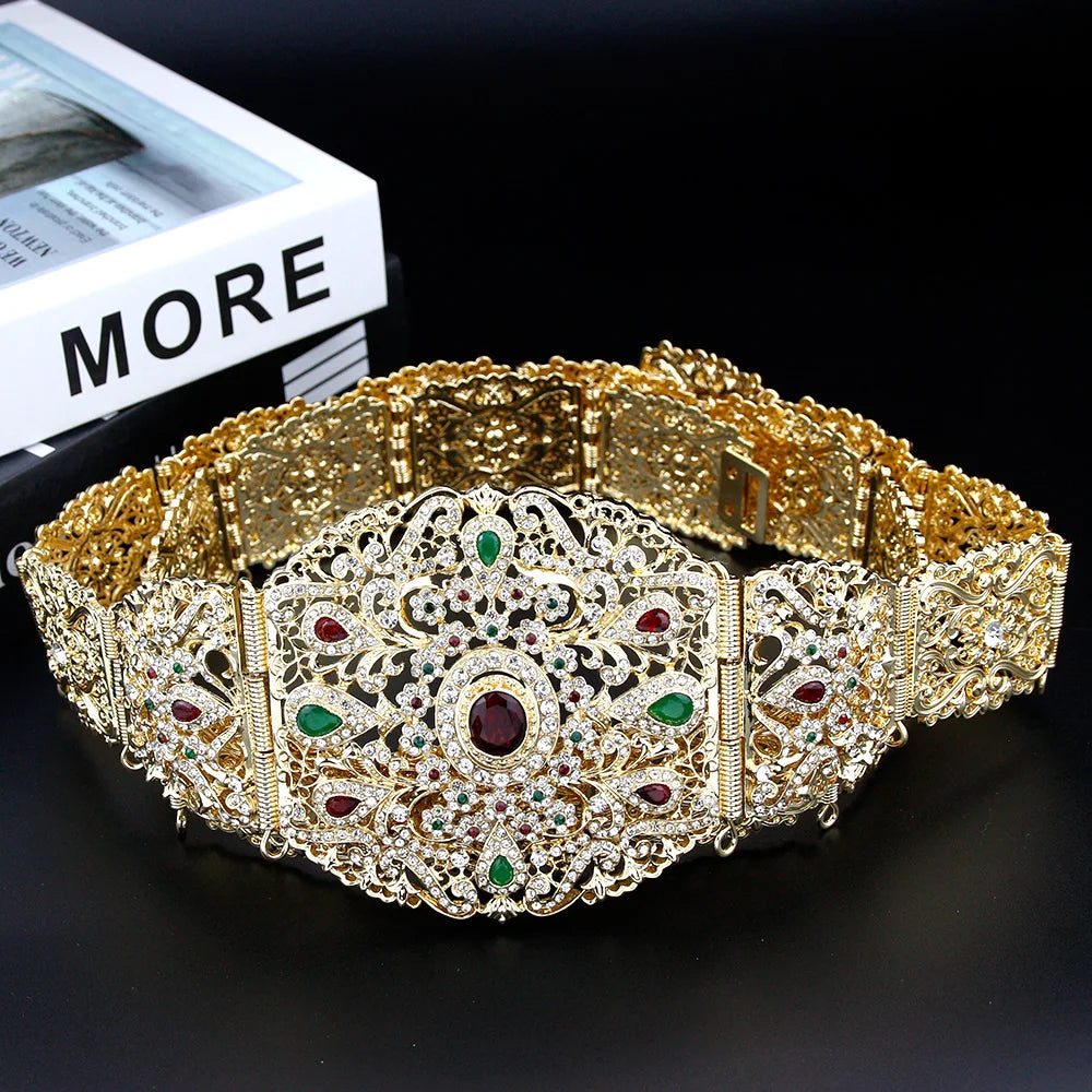 Neovisson Algeria High Quality 18K Gold Color Belt For Women Wedding Dress Waist Belt Chain Full Crystal Ladies Favorite Gift