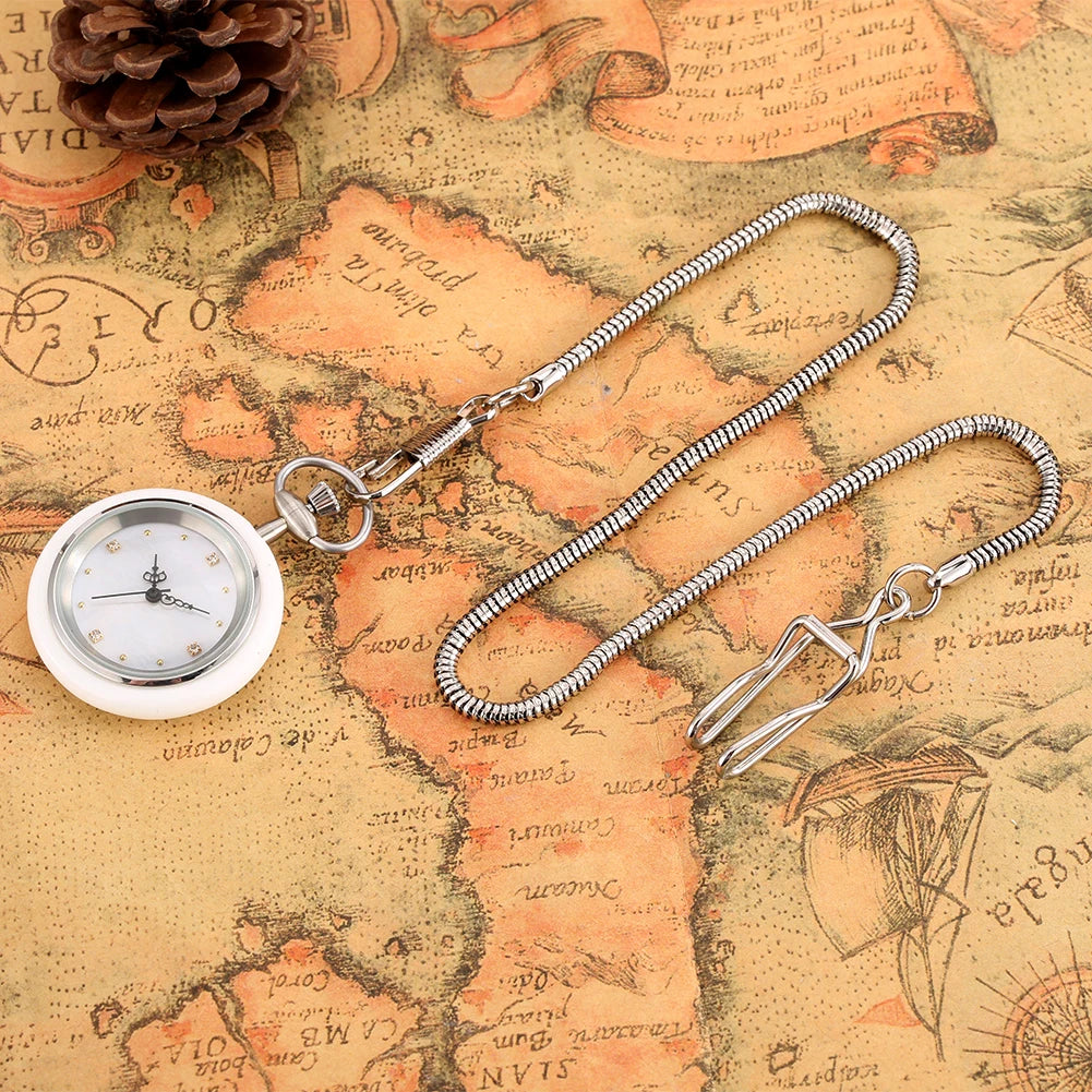 Minimalist Retro Green/White Jade Quartz Pocket Watch Silver Snake Pocket Chain Pendant Antique Pocket Clock Gift Men Women