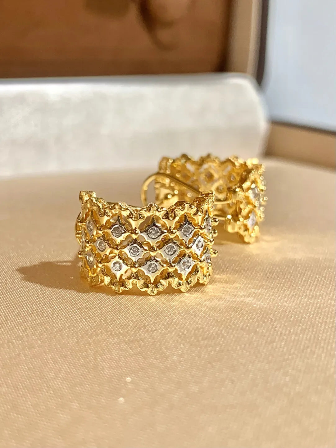 Italian Medieval-style Retro Color-blocked Lace Ring Earrings S925 Silver Gold Plated