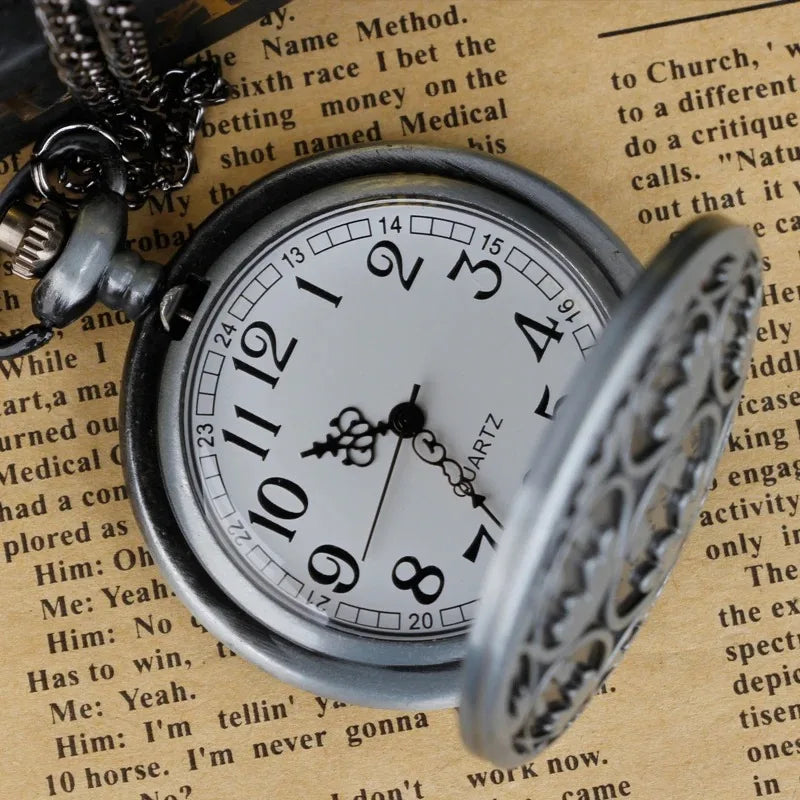 Antique Grey Quartz Necklace Pocket Watch Souvenir Pendant Watches Unique Gifts Unisex Fob Clock for Children Women Men