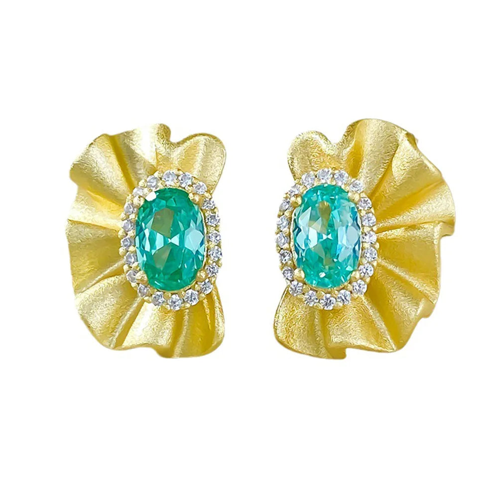 Retro 925 Sterling Silver Stud Earrings for Women with 4*6mm Green Paraiba Tourmaline Gemstone Wedding Party Fine Jewelry Gifts