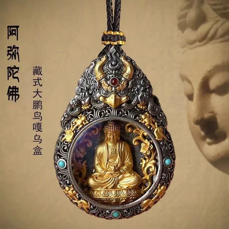 Blessing Yellow Jambhala Tathagata Avalokitesvara Necklace For Men Jewelry Ethnic Style Relief Roc Box Buddha Pendant Women Gift