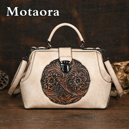 MOTAORA Luxury 2025 New Handmade Women Shoulder Bags Vintage Embossed Leather Woman Handbag For Ladies Backpacks Two Usage Bag