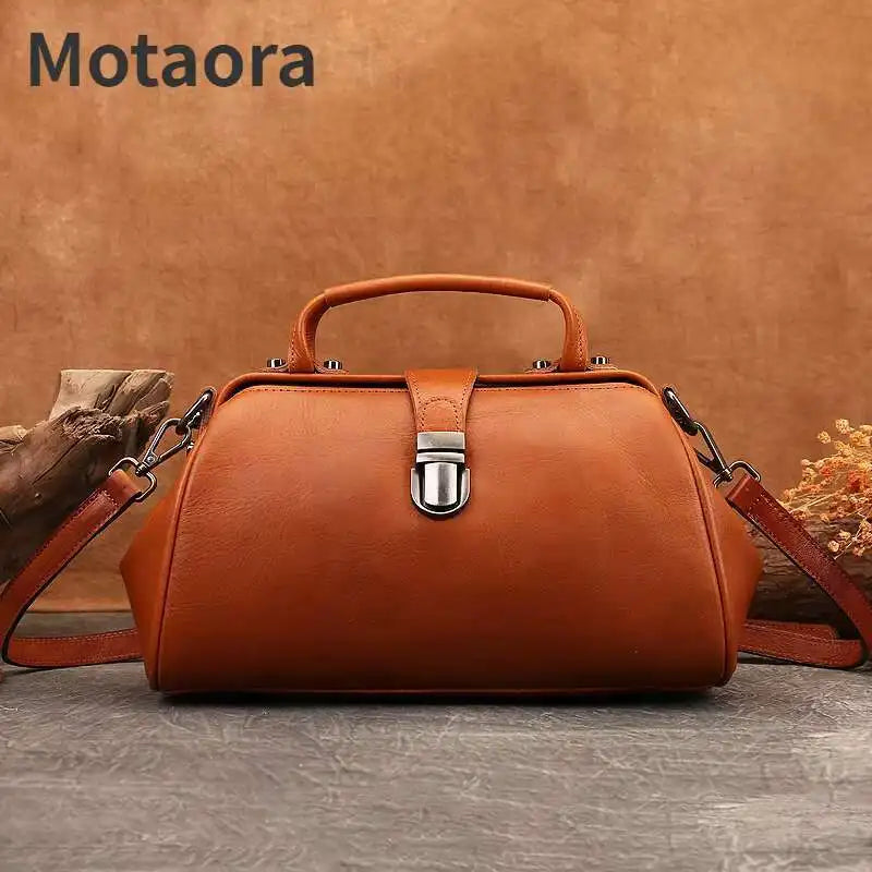 MOTAORA Women's Vintage Genuine Leather Crossbody Messenger Bag with Phone Pocket, Zipper Pockets & Buckle Closure