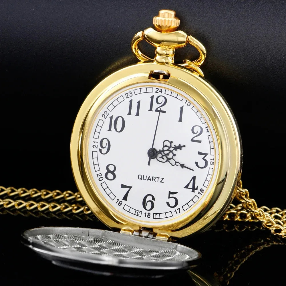 Antique Steampunk Train Engraved Quartz Pocket Watch Half Hunter Fob Chain Watches Men's Accessories Best Pendant Gift