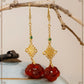 Red Agate Silver Plated Small Flower Good Luck Longevity Lock Agate Earrings Vintage Style for Cheongsam Hanfu Retro Aesthetic