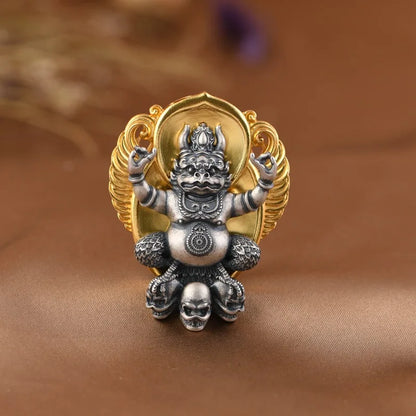 S925 Silver Pendant Necklace, Vintage Gold Flame Skull Men's Garuda Bird Chain, Gothic Statement Jewelry Gift for Men