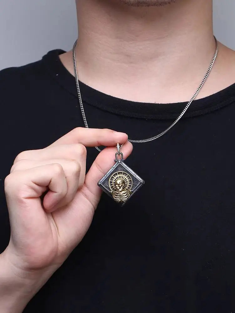 Skeleton Starlight Skull Pendant 925 Silver Fidget Spinner Retro Men's Original Design Silver Jewelry