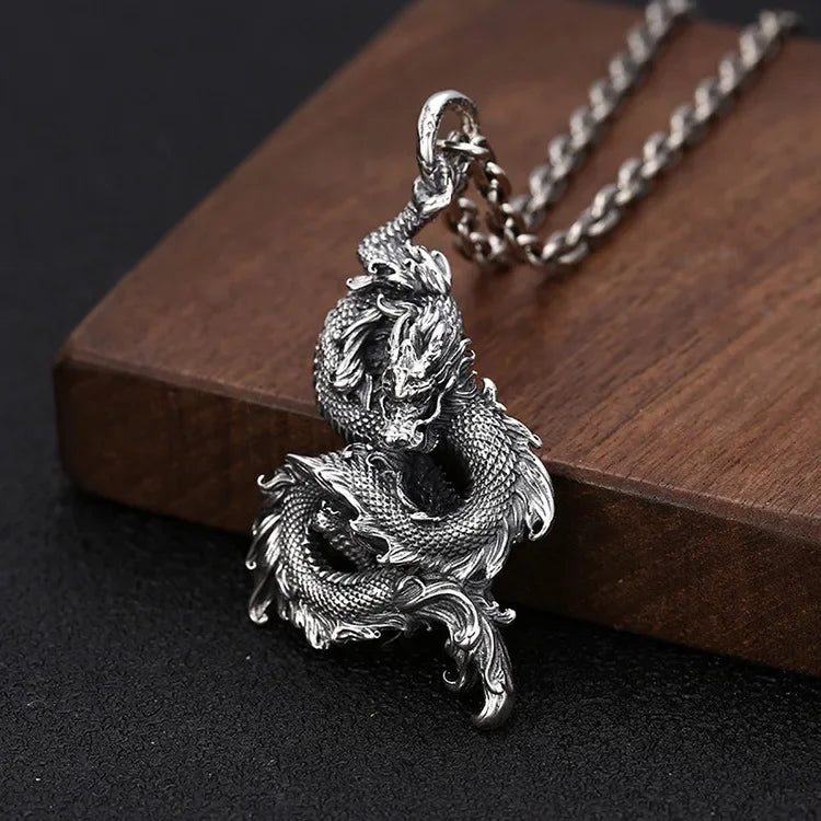 New solid real s925 sterling silver jewelry retro personality good luck dragon pendant stylish Man pendant