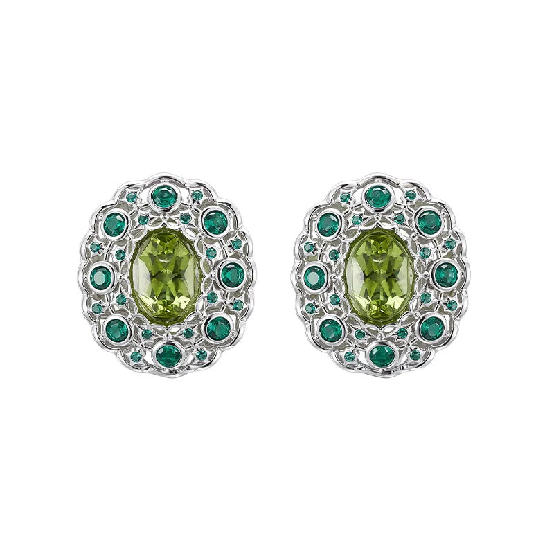 S925 Sterling Silver Studs Earring for Women Peridot Micro Inlay Zirconl Palace Style Ear Studs Fashion Jewelry Wholesale