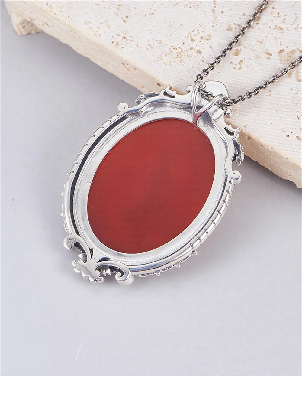 S925 Sterling Silver Charms Pendant for Women Palace Style Pattern Inlaid Red Agate Goddess Head Sculpture Jewelry Wholesale