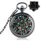 Men's Black Flower Green Dots Decor Mechanical Hand Winding Pocket Watch 30 cm Fob Chain Pendant Timepiece Antique Stylish Gift