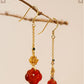 Red Agate Silver Plated Small Flower Good Luck Longevity Lock Agate Earrings Vintage Style for Cheongsam Hanfu Retro Aesthetic