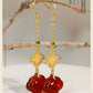 Red Agate Silver Plated Small Flower Good Luck Longevity Lock Agate Earrings Vintage Style for Cheongsam Hanfu Retro Aesthetic