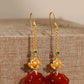 Red Agate Silver Plated Small Flower Good Luck Longevity Lock Agate Earrings Vintage Style for Cheongsam Hanfu Retro Aesthetic