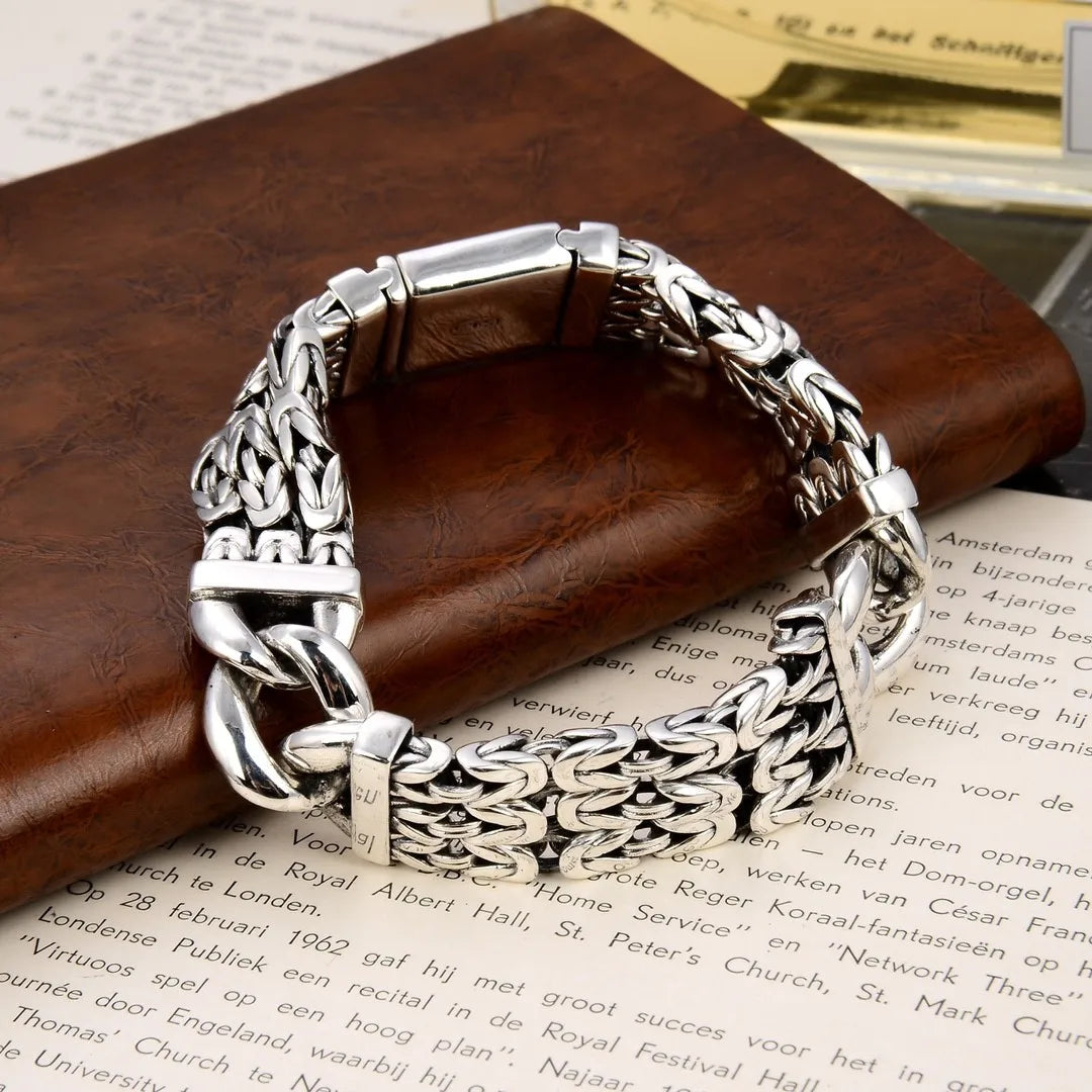 BOCAI NEW S925 Sterling Silver Vintage Personality Peace Pattern Buckle Men's Bracelet