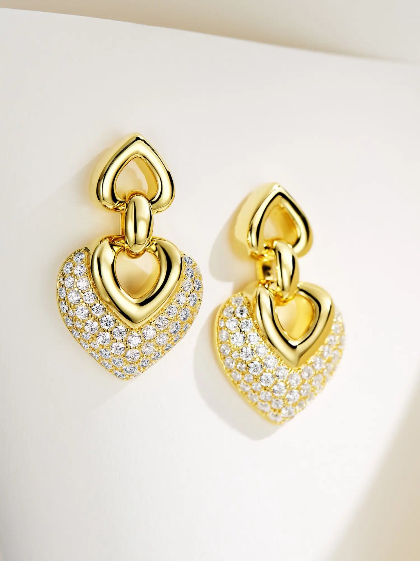 Vintage Heart 18k Yellow Gold Plated Diamond Earrings Silver 925 Jewelry Accessories