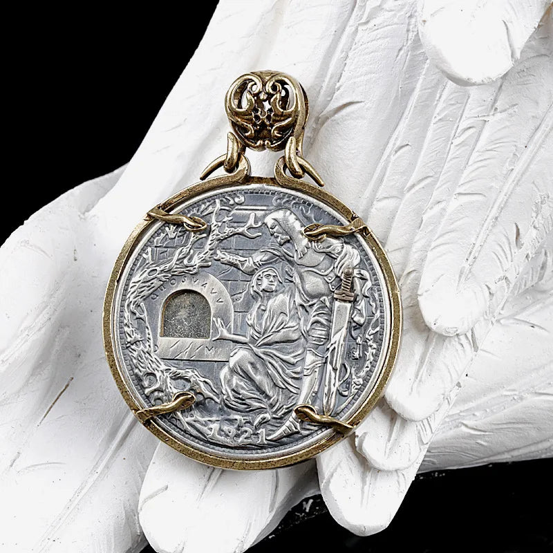 Necklace Pendant 925 Sterling Silver Holy Grail Wandering Coin Knight Sword Drawing Mechanism Women Man Luxury Jewelry 2025 P46