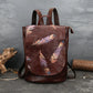 MOTAORA Luxury Genuine Leather Backpack for Women Vintage Embossed Cowhide Shoulder Bag Feather Design Leisure Purse Ladies