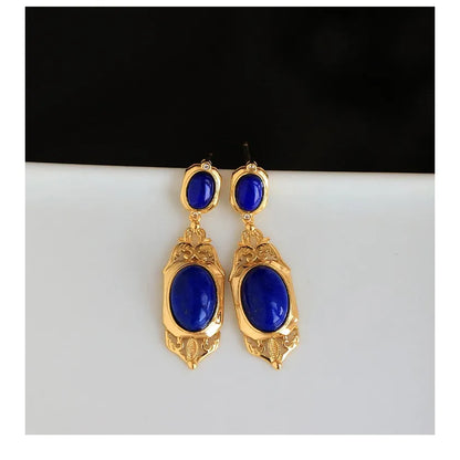 Natural Lapis Lazuli Earrings S925 Sterling Silver Gold-plated Retro French High-end Niche Blue Classical Earrings