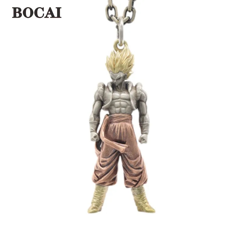 BOCAI New Real S925 Silver Jewelry Original Monkey King Saiyan Pendant Man and Woman Couples Sweater Chain Accessories