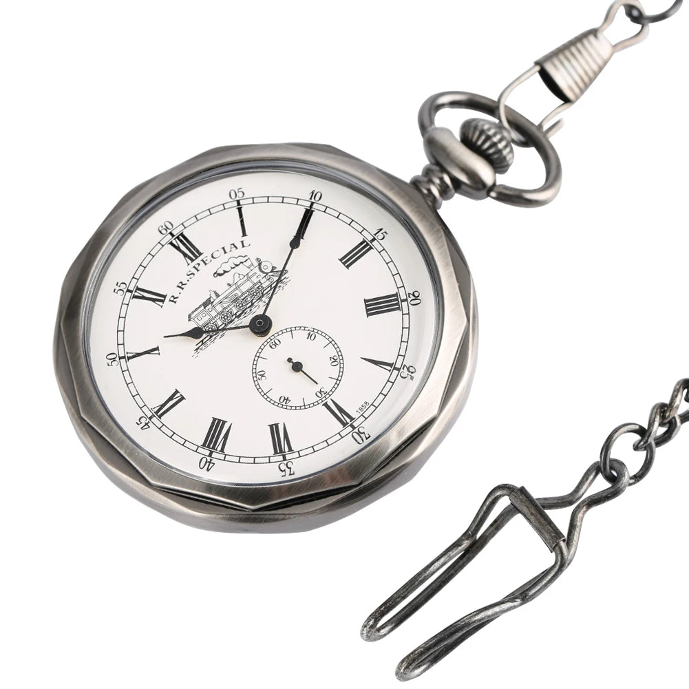 Steampunk Antique Stylish Mechanical Hand Winding Men Pocket Watch Unique Dial Design Open Face Pendant Luxury Pocket Clock Man