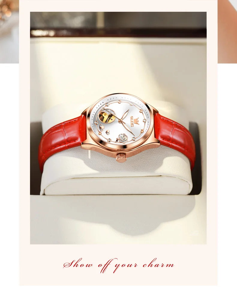 OLEVS Brand Ladies' Watch Fully Automatic Mechanical Watch Fashion Leather Strap 6601