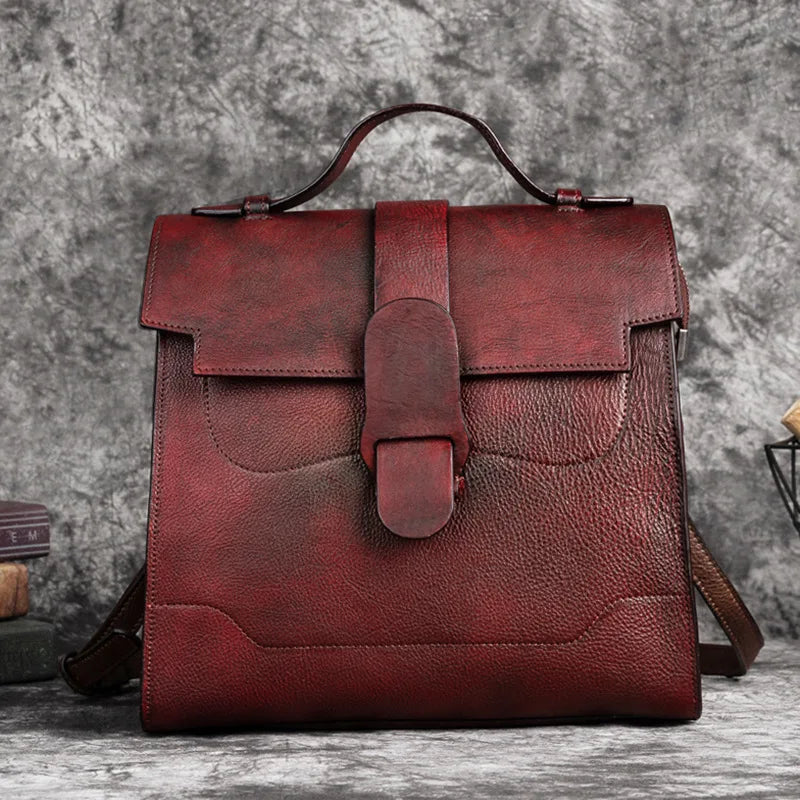 MOTAORA Vintage Genuine Leather Women's Bag For Woman Shoulder Bags 2025 New Hand Painted Ladies Handbag Luxury Girls School Bag