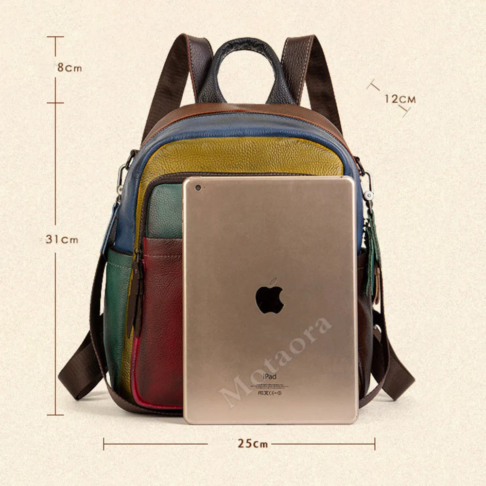 MOTAORA Women's Soft Genuine Leather Backpack Colorblock Large Capacity Travel Bag Stylish Leisure Backpack for Women Designer