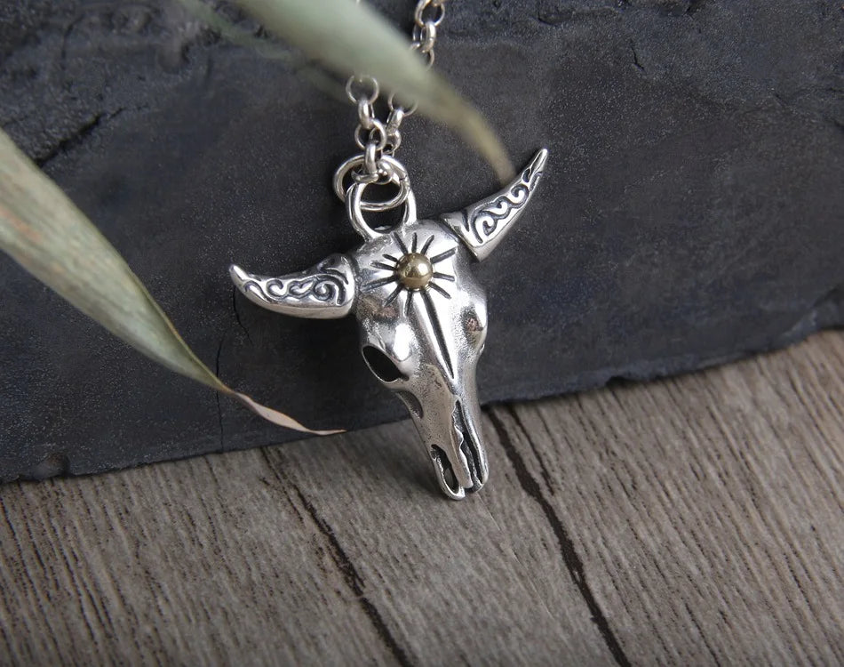 Real s925 Sterling Silver Pendant For Men Retro And Domineering Bull Head Pendant European And American Punk Style Jewelry