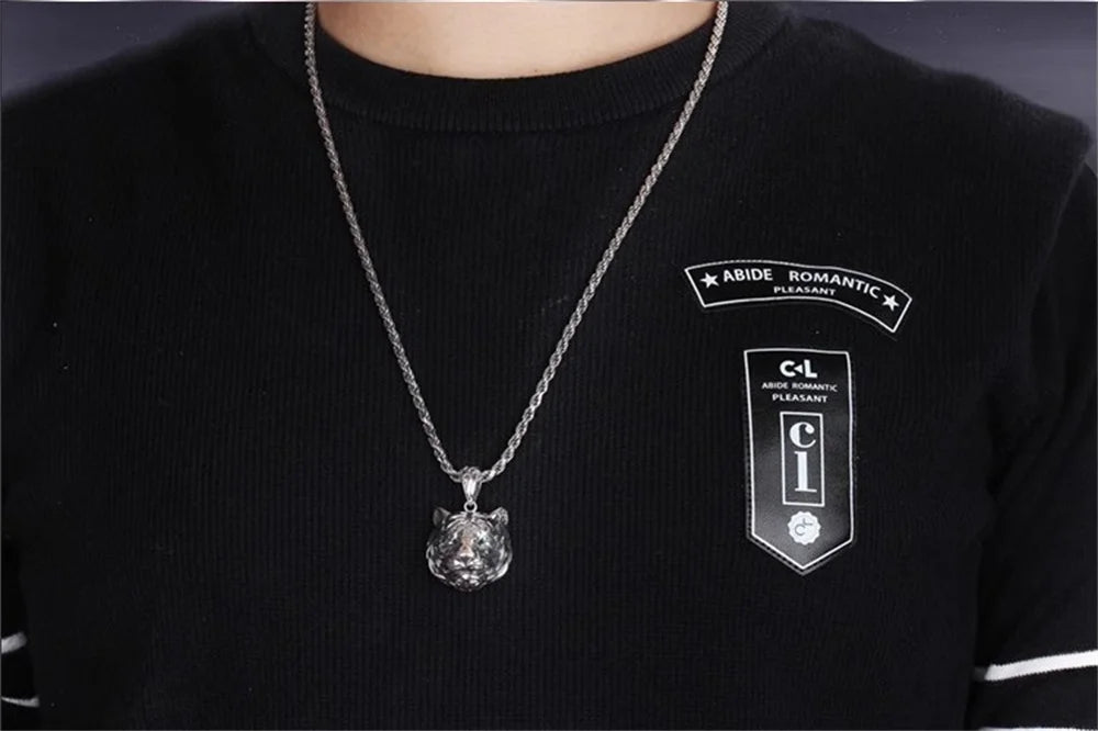 S925 Sterling Silver Charms Pendants for Women Men New Fashion Hollow Retro 3D Tiger Head Zircon Eyes Punk Jewelry Wholesale