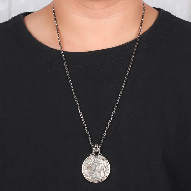 Man Women Necklace Pendant Real 925 Sterling Silver Holy Grail Knight Mechanism Coin Luxury Designer Fine Jewelry 2024 New In P7