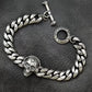 BOCAI Retro Style S925 Sterling Silver with Pattern Trendy Personalized Skull Bracelet for Men