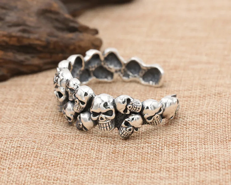S925 sterling silver jewelry retro thai silver domineering men skull trendy punk style open bracelet