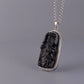 General Guan Gong Pendant Necklace Obsidian, S925 Silver Ethnic Vintage Inlaid Jewelry