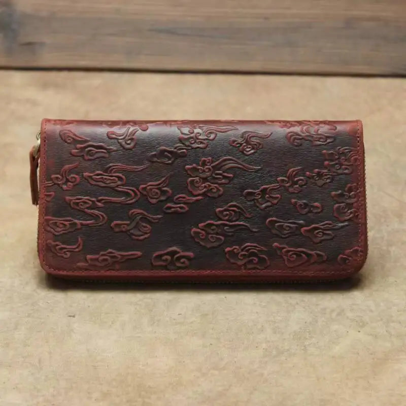 COSMO Unisex Dragon Embossed Card Wallet Oriental Style Leather Handmade