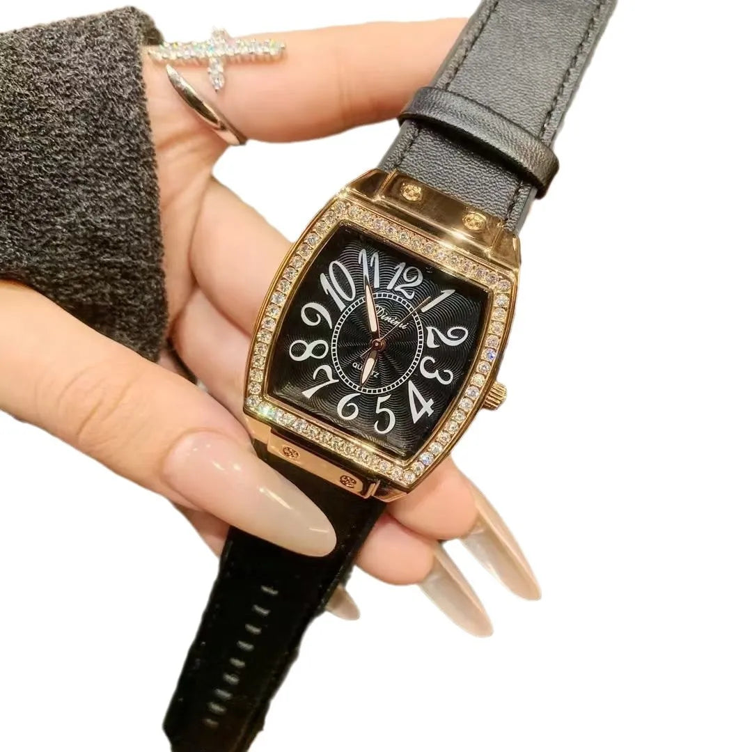 Timini Women's Watch Hot Selling Rose Red Belt Watch Women's Large Plate Xiaohongshu 77120