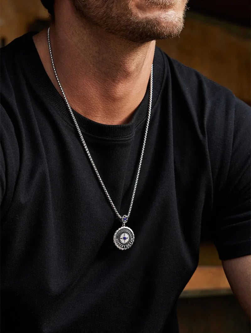 Necklace Pendant 925 Sterling Silver Lapis Lazuli Compass Luxury Fine Jewellery Woman Man 2025 St Valentine Day Love Gift P41
