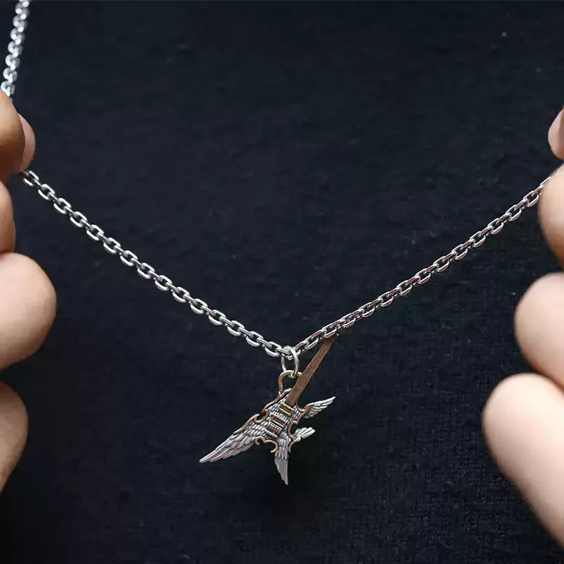 Necklace Pendant Real 925 Sterling Silver Feather Wings Music Guitar Luxury Brand Fine Jewellery Woman Man 2025 Love Gift P79