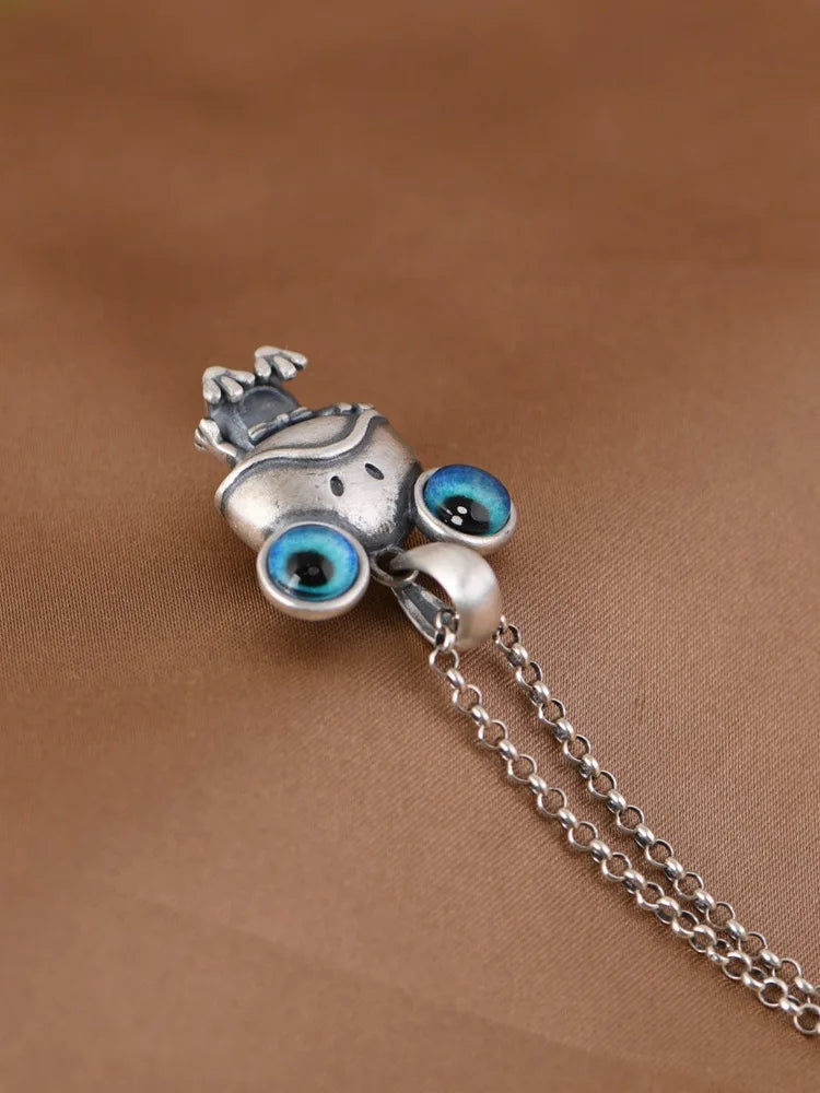 S925 Silver Charm Pendant Retro Personality Cute Big Eyes Frog Pendant Women's Fashion Creative Jewelry