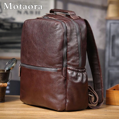 Men's Leather Backpack Laptop Travel Bag, Full-Grain Cowhide Large Capacity Workbag with YKK Zippers - Handcrafted Soft Touch