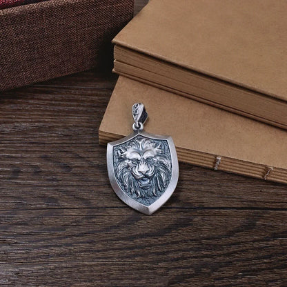 New S999 Sterling Silver Personality Retro Domineering Hip-hop Lion Tiger Head Eagle Faucet Shield Pendant Man.