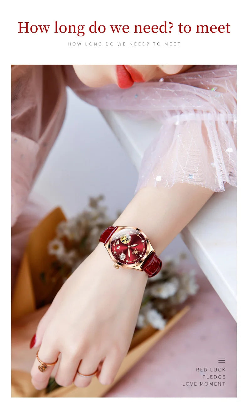 OLEVS Brand Ladies' Watch Fully Automatic Mechanical Watch Fashion Leather Strap 6601