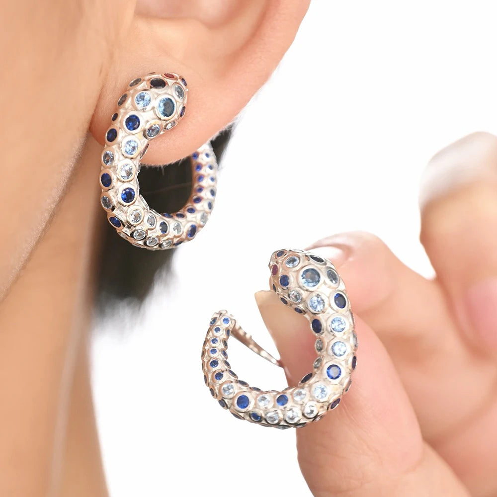 BOEYCJR 925 Silver Zircon Vintage Snake Design Stud Earrings for Women Gift