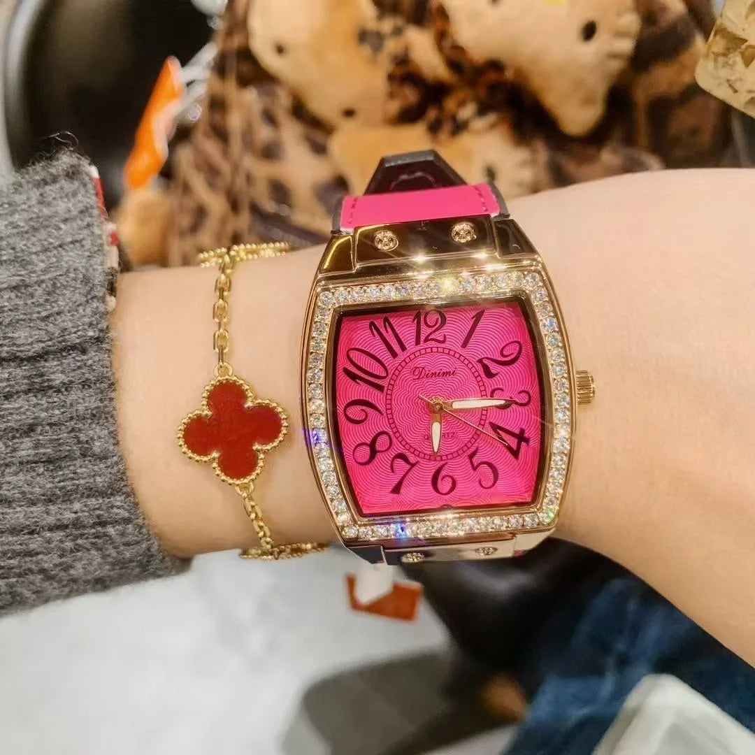 Timini Women's Watch Hot Selling Rose Red Belt Watch Women's Large Plate Xiaohongshu 77120