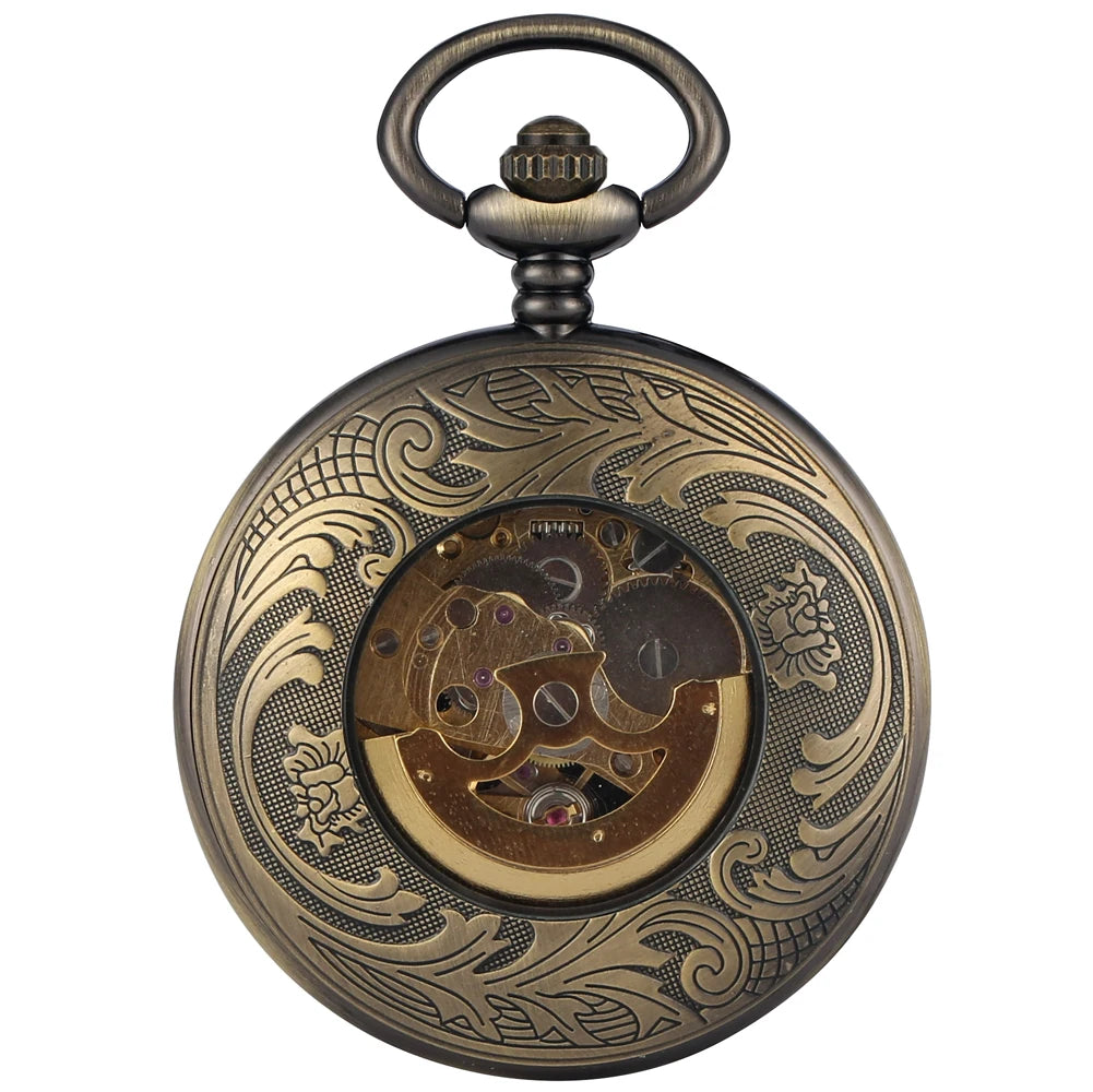 Mechanical Automatic Copper Smooth Pocket Watch Luminous Design Steampunk Fob Clock with Chain Gift for Men Relogio De Bolso